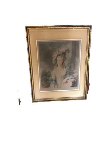 Vintage Gold Framed Mezzotint of Woman