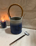 Vintage Blue Ombré Pottery Bowl With Handle and Matching Utensil
