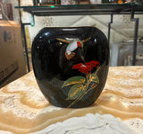 Asian Ceramic Vintage Black Thin Vase With Hummingbird Accents