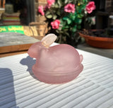 Pink Frosted Glass Bunny Dish
