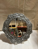 Small Silver Round Detailed Framed Wall Mirror