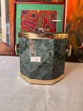 Green Malachite Ice Bucket With Gold Accents and Matching Lid