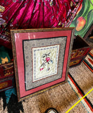 Hand Embroidered Vintage Asian Style Silk Artwork, Framed