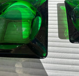 Pair of Stackable Green Glass Square Ashtrays
