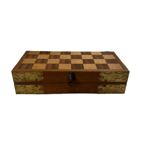 Foldable Wooden Chess Set With Marble Pieces *2 Chess Pieces Missing*
