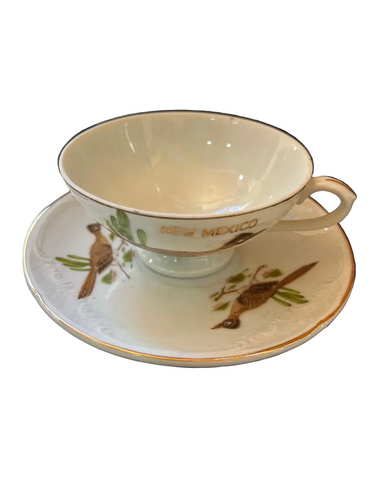 1970s Ceramic New Mexico Teacup and Saucer With Bird Accents