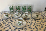 Collection of Vintage Mistletoe Glassware, Espresso Cups With Saucers