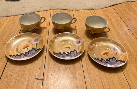 Japanese Dandelion Antique Tea Cups and Saucers – Set of Three