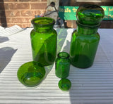 Trio of Matching Green Glass Jars, Including Mini