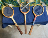 Trio of Vintage Wooden Spalding Tennis Rackets With Clamp