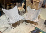 Pair of Metal Butterfly Chairs With Gray Seats