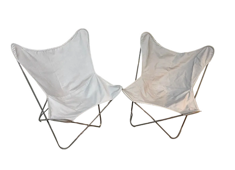 Pair of Metal Butterfly Chairs With Gray Seats