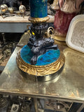 Vintage Bright Blue Table Lamp with Gold Leaf and Lions Foot Accents