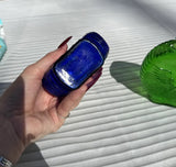 Pair of Small Glass Eagle Jars, Blue and Green