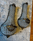 Pair of Vintage Dark Bronze and Crystal Wall Sconces