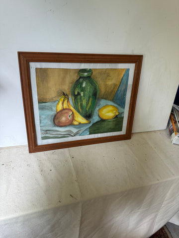 Still Life Watercolor Drawing of Fruit, Framed and Signed