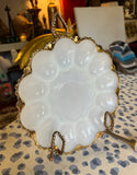1970s Milk Glass Gold Rimmed Deviled Egg Platter