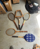 Vintage Collection of Miscellaneous Tennis Rackets With Guard and Hand Knit Cover
