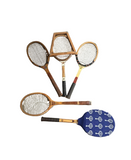 Vintage Collection of Miscellaneous Tennis Rackets With Guard and Hand Knit Cover