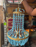 1980s Blue Empire Shape Chandelier With Brass Details