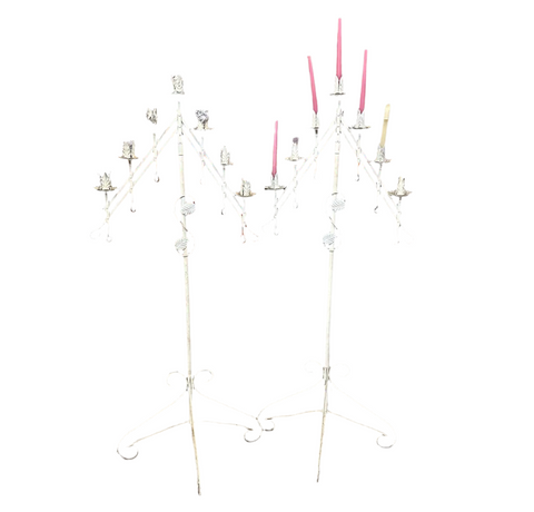 Pair of Large White Metal Standing Candle Holders