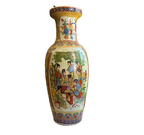Large Vintage Asian Style Hand Painted Satsuma Orange Vase