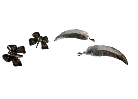 Two Pairs of Sterling Silver Earrings- Bow and Feather