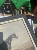 Framed Black Horse on Mountain Top Print on Canvas, Signed by the Artist