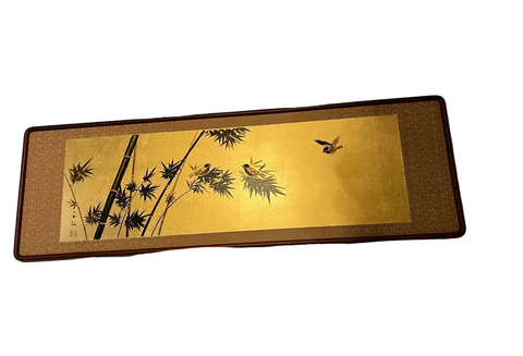 Gold Asian Style Artwork Wall Hanging in Wooden Frame