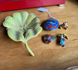 1970s Collection of Small Metal Cloisonne Pendants in Vintage Metal Dish - Set of 4