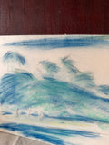 Color Pencil Seascape Drawing of Beach and Palm Trees