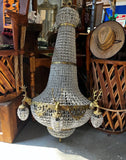 Vintage Extra Large Gold and Crystal Deer Head 18-Light Chandelier