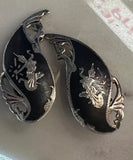 Vintage Siam Niello Teardrop Sterling Silver Clip On