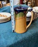 Vintage Hand Made Yellow Pottery Pitcher With Blue and Green Accents