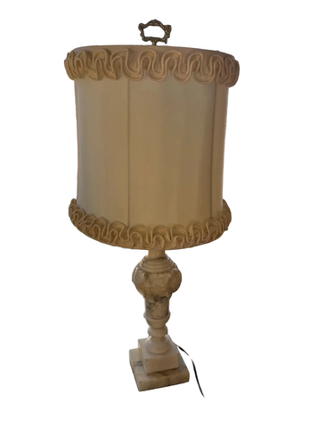 Vintage Detailed White Marble Table Lamp With Lampshade