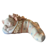 Small Vintage Lennox Christmas Cat Sleeping in Stocking Knick Knack