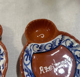 Pair of Spanish Olive Serving Dishes With Blue and White Accents