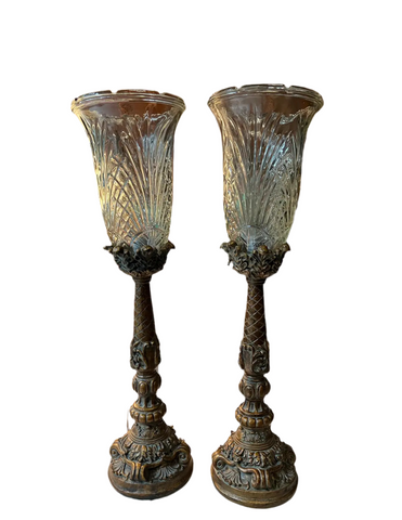 Pair of Brass and Glass Detailed Lamps