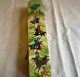 Vintage Asian Wooden Sliding Box With Equestrian Accents