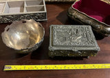 Vintage Collection of Small Silver Jewelry Boxes With Velvet Lining and Catchall- Set of 4