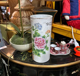 Vintage Asian Style White Ceramic Skinny Vase With Floral Accents