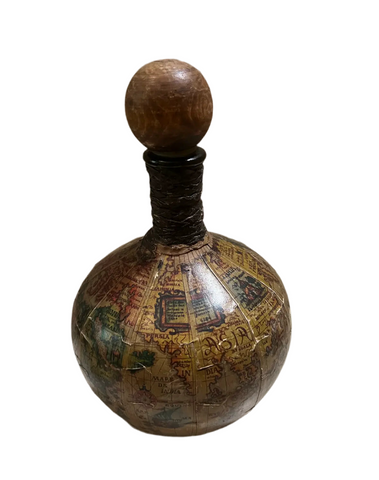 Vintage Wooden Italian Decanter With Paper Mache Accents