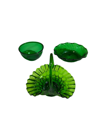 Green Glass Collection of Decorative Bowls