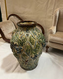 Majolica Style Green Vase Signed