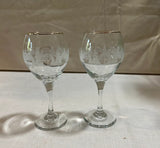 Pair of Gold Rimmed Christmas Themed Wine Glasses