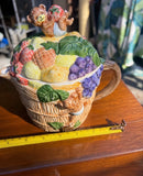 Vintage Ceramic Teapot With Fruit and Teddy Bear Accents