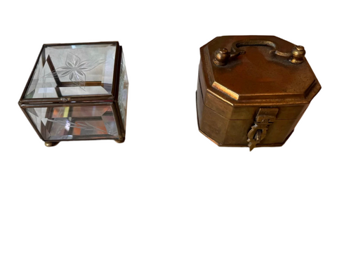 Pair of Decorative Boxes, Brass and Glass