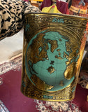 Small Gold World Map Wastebasket With Teal Accents