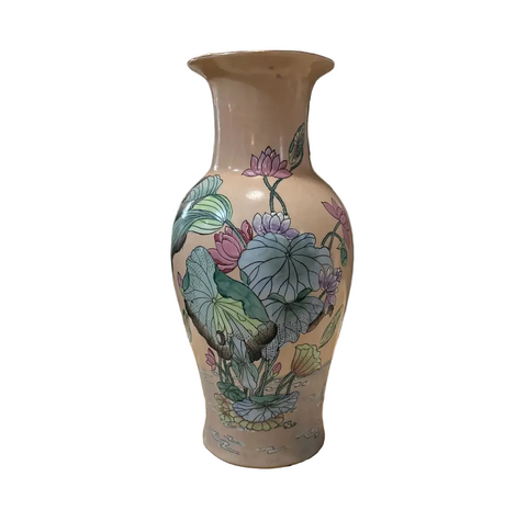 Asian Style Vintage Ceramic Pink Floral Vase