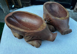 1970s Pair of Wooden Hand Carved Pig Catchalls